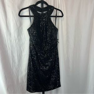 Ed Young Black Sequin Halter Dress, size XL NWT